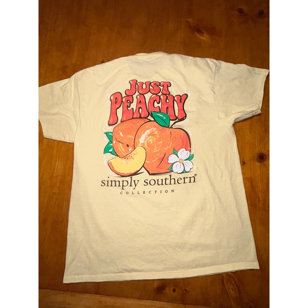 Simply Southern Preppy Just Peachy Graphic T-Shirt Yellow Cotton Coastal Beachy - Picture 10 of 11